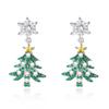 Light Luxury Colorful Zircon Christmas Bells Earrings for Women Elegant Green Tree Snowflake Drop Earrings New Year Jewelry Gift