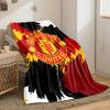 Bold Red, Yellow, Black Brush Strokes with a Central Manchester United Crest. for All Seasons Blanket Lunch Break Throw Gift