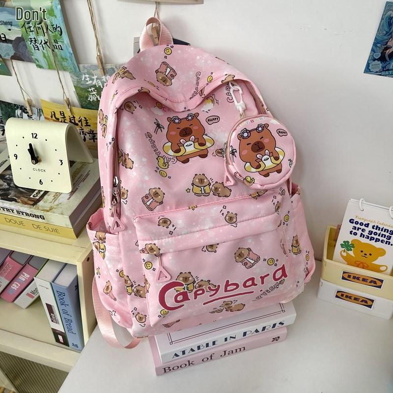 New Style Lightweight Children's Backpack - Large Capacity for Boys & Girls, Double Shoulder Bag with Capybara Design