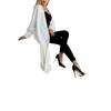 Women's White Long Knitted Over-the-Knee Cardigan - Imitation Mink Velvet
