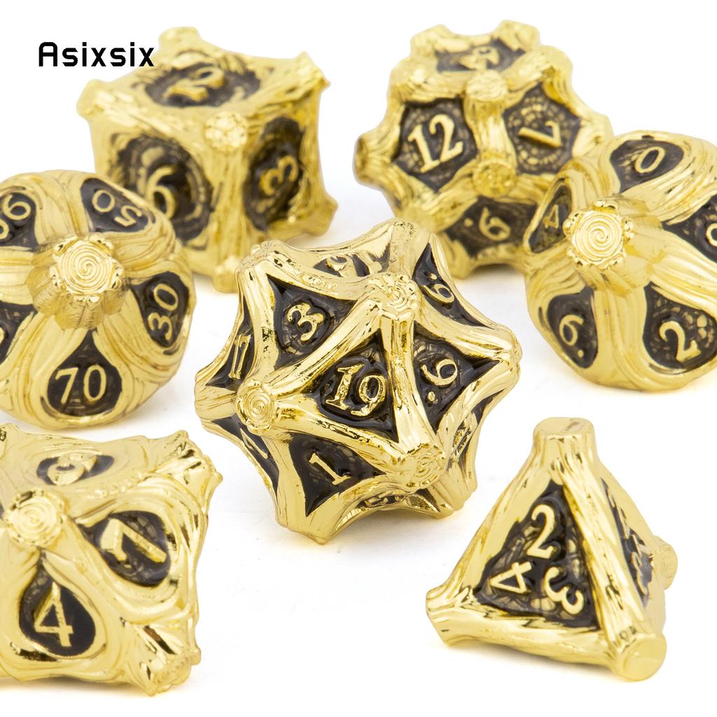 7 Pcs Golden Black Tree Stump Root Metal Dice Solid Metal Polyhedral Dice Suitable for Role-Playing RPG  Board Game Card Game