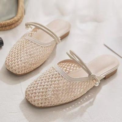 Mode Baotou Slippers Zomer Nieuw Vierkante Neus Mesh Ademend Zachte Zool Antislip Slijtvast Lage Hak Schoenen