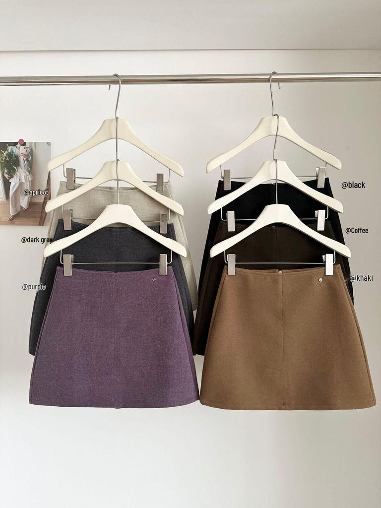 CHAO Women's High Waist Wool A-line Skirt - Autumn/Winter Slimming and Versatile Short Skirt