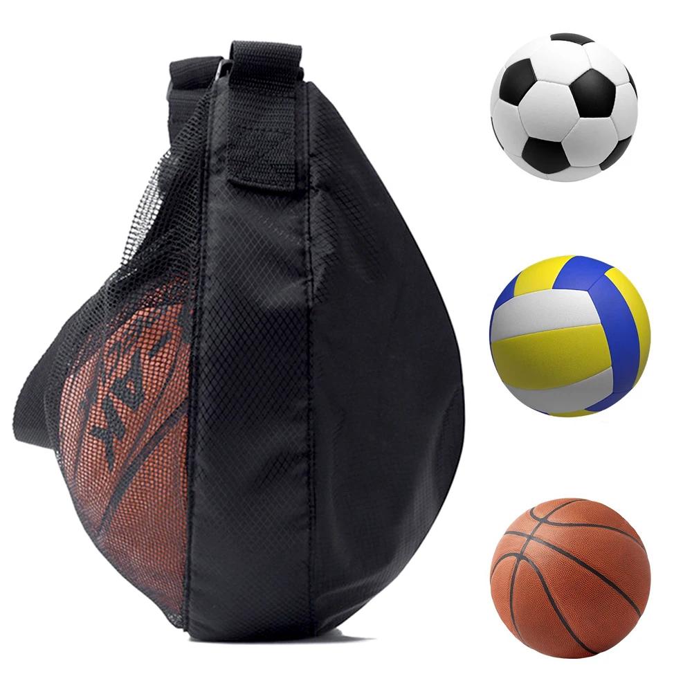 Portable Zipper Pocket Mesh Shoulder Bag Storage Bags Gym Sports Net Backpack Basketball Soccer Football Volleyball Match Bag