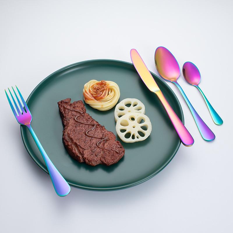 24st svart handtag gyllene bestick set rostfritt stål kniv gaffel sked porslin bestick set festival kök servis present