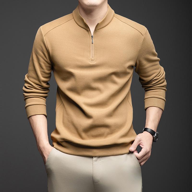 

Мужская флисовая футболка с длинным рукавом и воротником-стойкой, однотонная, осень 2025 5XL хаки