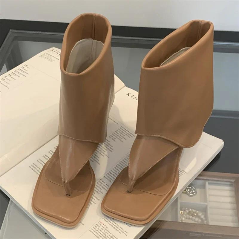 Eilyken Spring Summer New Design Open Toe Pinch Foot Thick Heel Cool Boots Sandals Fashion Concise Party Dress Flip Flops Shoes