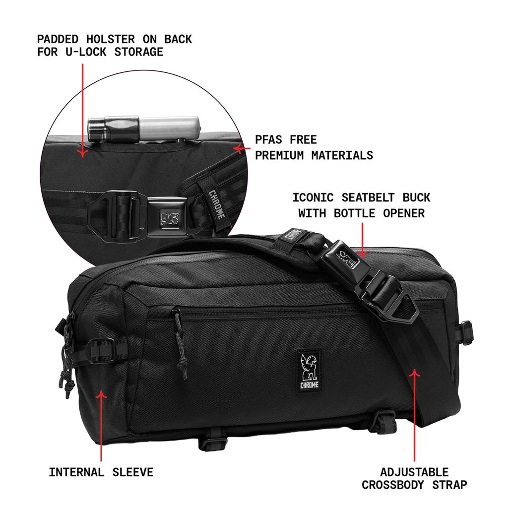 Chrome KADET (current model) body bag, BXRFBLACK, XRF Black, Reflective, 9L, Waterproof