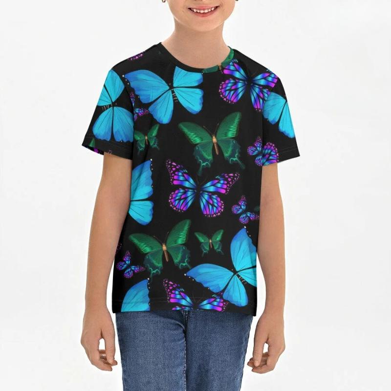 

Children s Butterfly Printed Multi-color T-shirts Girls Fashionable Soft Comfortable T-shirts 150