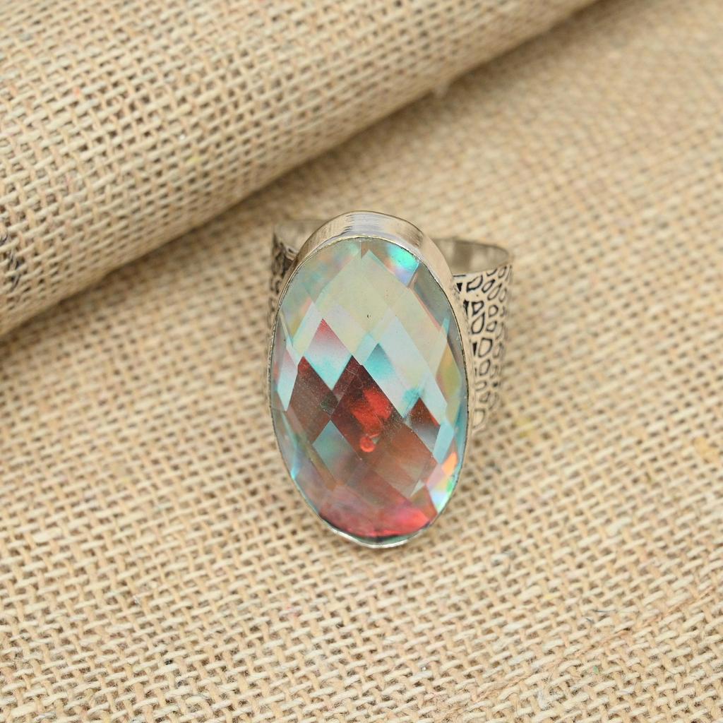 Mistic Topaz Gemstone 925 Sterling Silver Handmade Dainty Jewelry Promise Ring