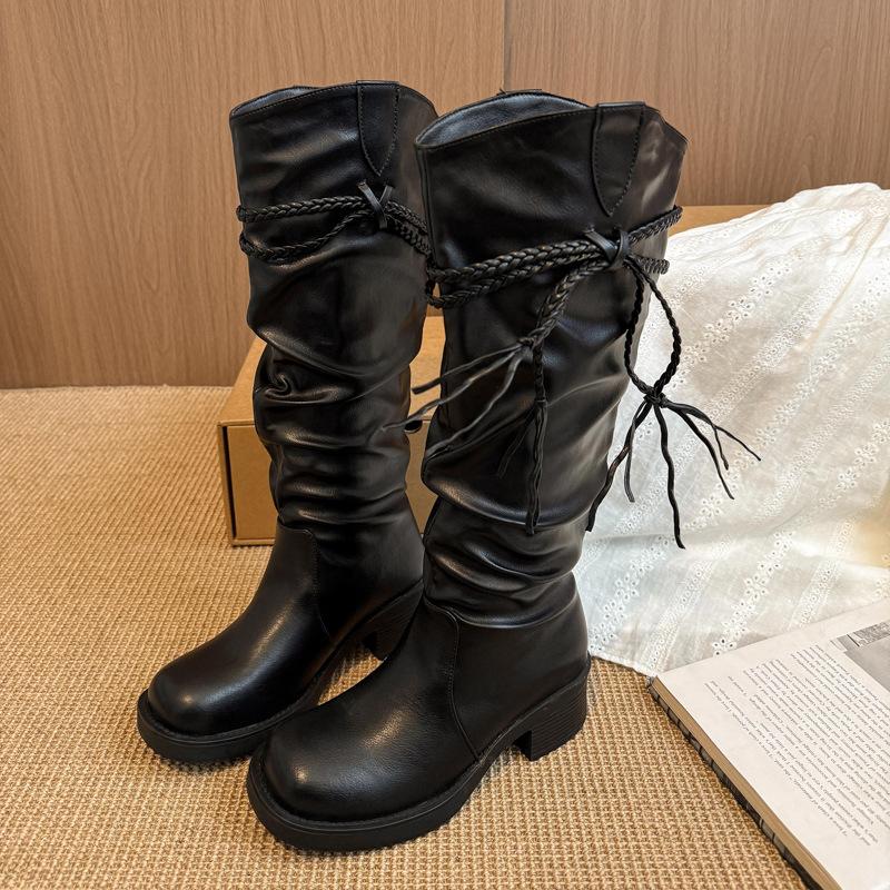 Retro Wasteland Fringed Knight Boots Women's 2025 Autumn and Winter New Thick Heel But Knee Pile Boots Fashion Boots