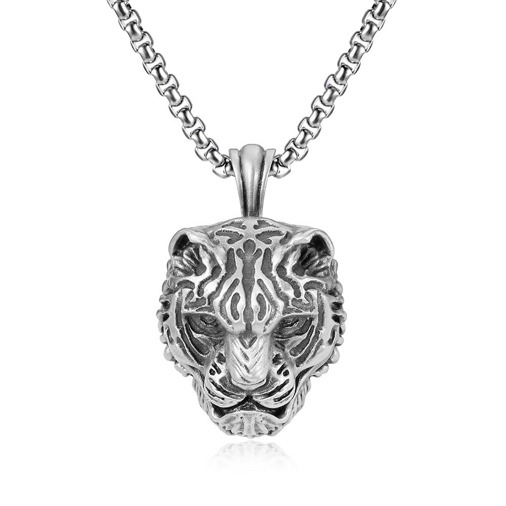 

Tiger Head Zodiac Tiger Amulet Pendant Men s Necklace Long Sweater Chain Personality Trend чёрный