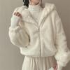 Hooded Plush Thick Section Woolen Jacket Women's Fall and Winter Padded Thickened Zipper Warm Short Coat Cute Fashion