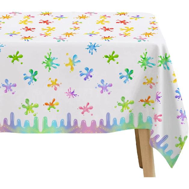 Xigejob Slime Birthday Party Tablecloth Decorations for Kids, Disposable Colorful Splatter Splash Theme Pink Slime Party Supplies Tablecover, 3 Pack,