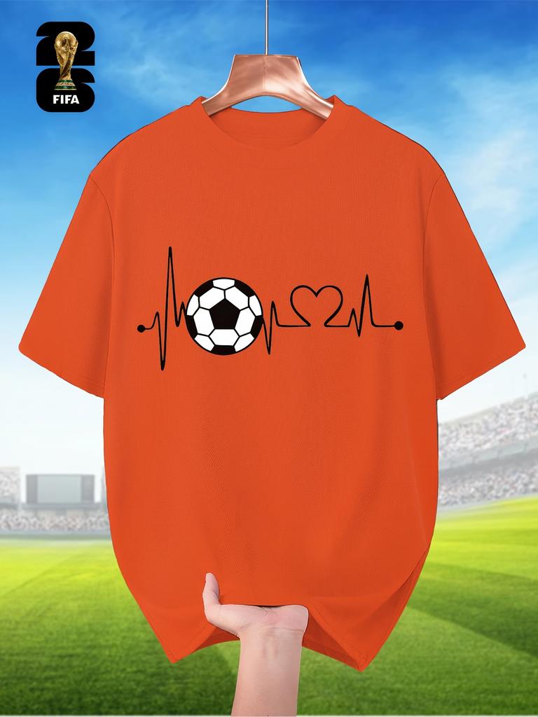 FIFA-themed Men's Breathable Short-sleeved T-shirt for Summer, Featuring a Football ECG Print