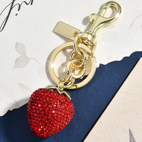 Keychain Pendant Rhinestones Inlaid Strawberry Shape Key Chain with Lobster Clasp Bag Charm Backpack Pendant Accessory