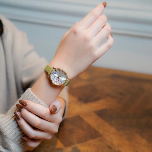 Authorized Dealer [OLIVIA BURTON] Olivia Burton Women's Watch 24000228 Illustrated Floral Midi Ivory Gold Sage Green Leather