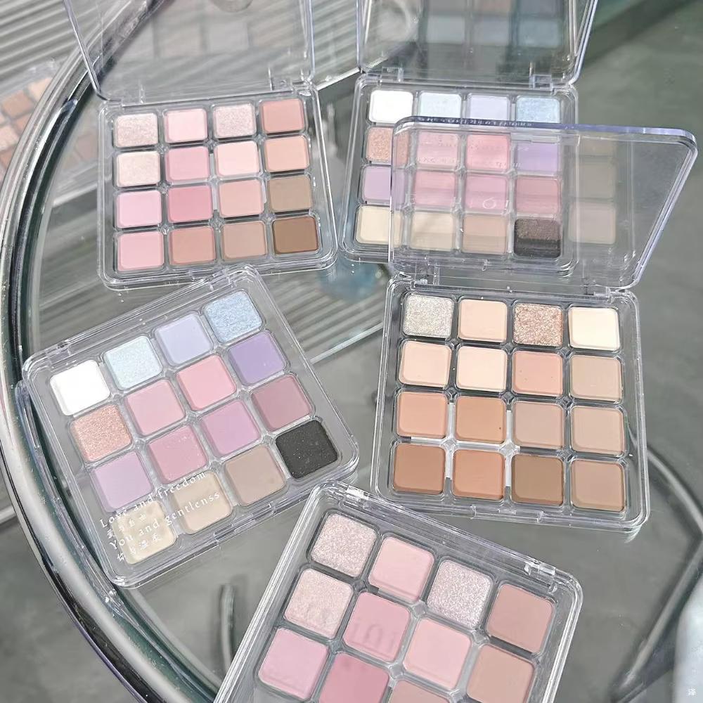 Pink Peach Pearly Matte Eyeshadow Palette Glitter Eye Shadow Pigment Waterproof Lasting Korean Cosmetics Earth Colors 16 Colors