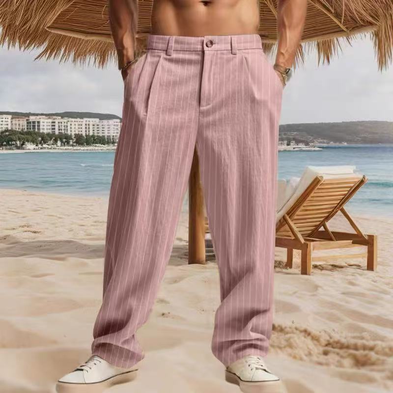 Spring Autumn Simple Striped Straight-leg Pants High Waist Trousers Casual Suit Trousers Men