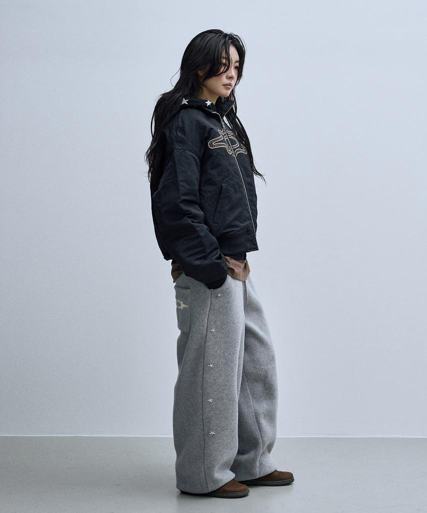 Lujeoseukeulleob Star Stud Wide Fleece Sweatpants Gray