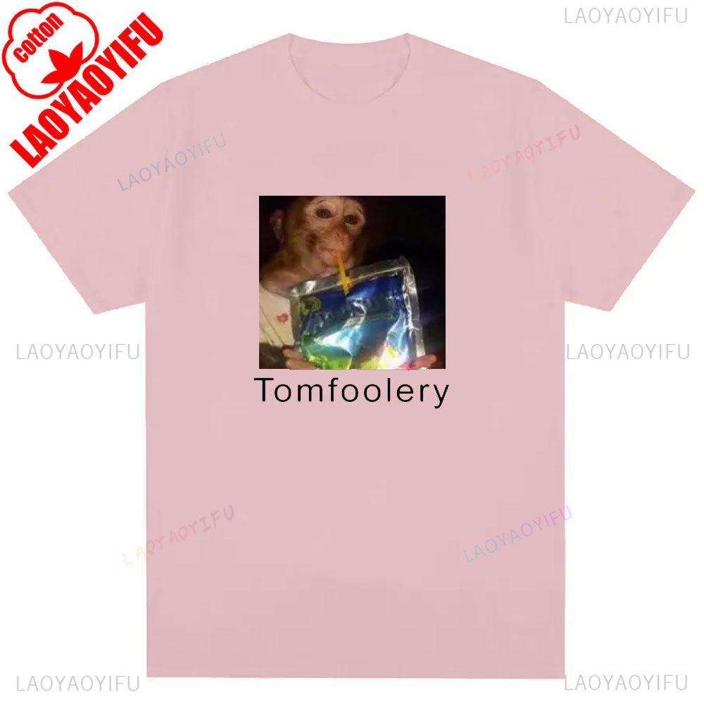 Tomfoolery Monkey Drinking Meme Shirt Funny Monkey Meme Tshirt Tomfoolery Meme Tee Funny Tiktok Gen Z Shirt Summer Cotton Tops S