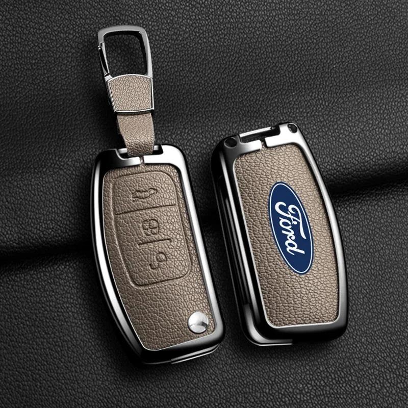 Neuer 2026 Autoaufkleber Für Ford Neuer Zinklegierung Leder Auto 3 Tasten Fernbedienung Schlüsselanhänger Hülle Schale Abdeckung Passend Für Ford Fiesta Focus MK2