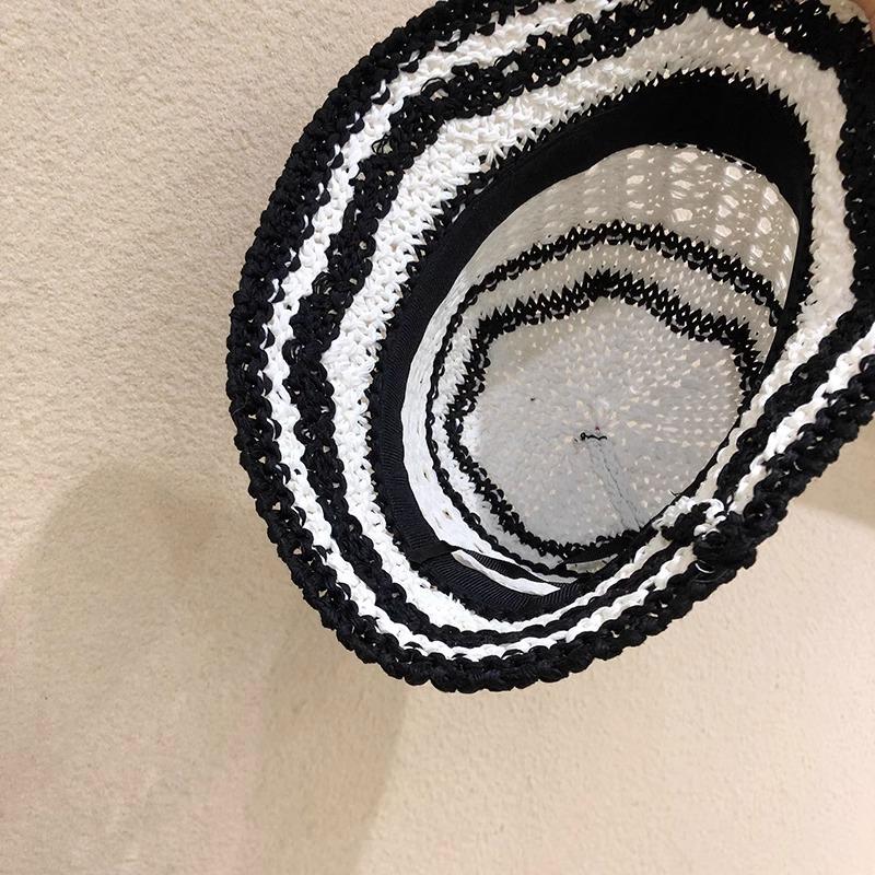 Handwoven Bucket Hat Female Dome Versatile Face Small Summer Hollow Niche Retro Bucket Hat Tide