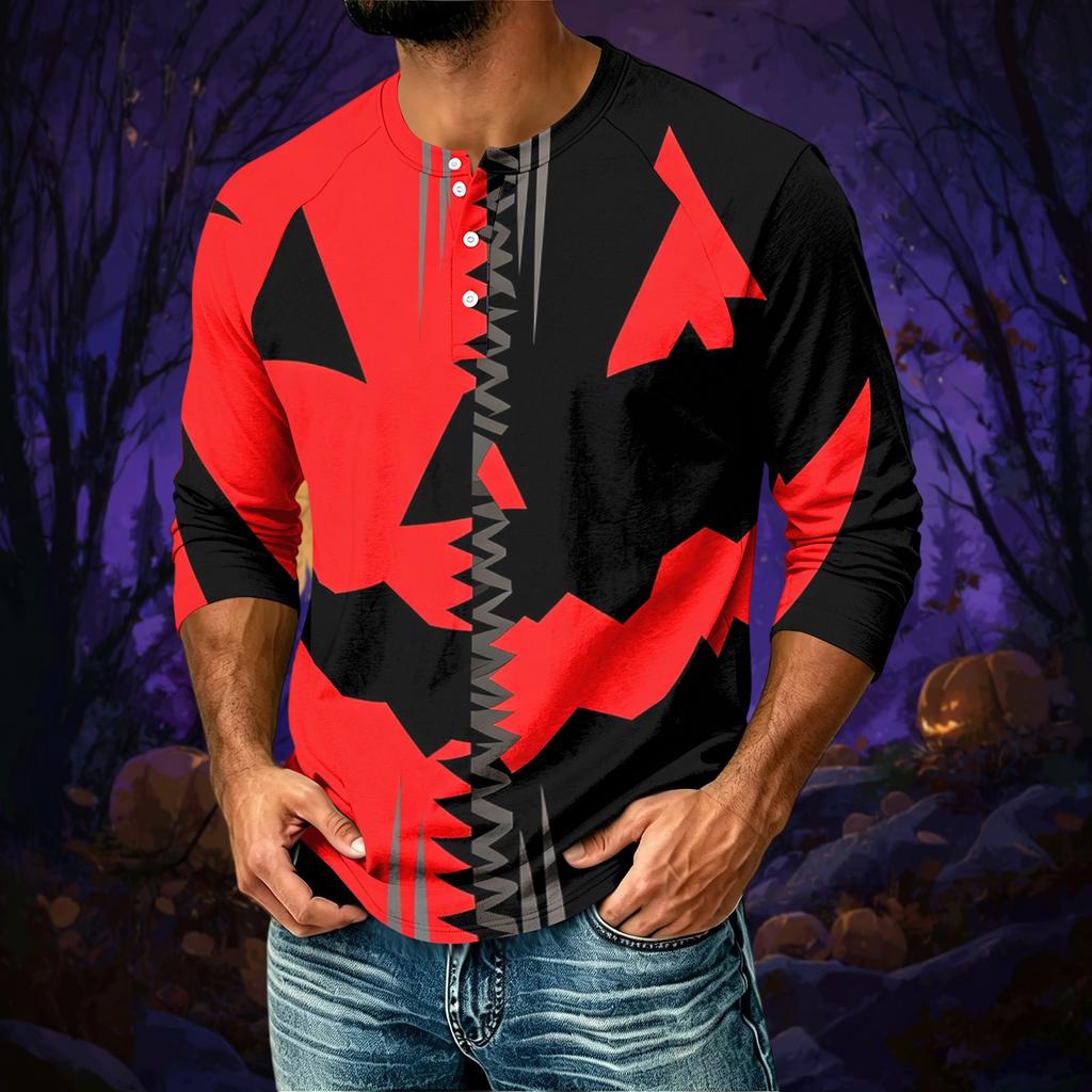 Men's Halloween Print Raglan 3/4 Sleeve Casual Shirt