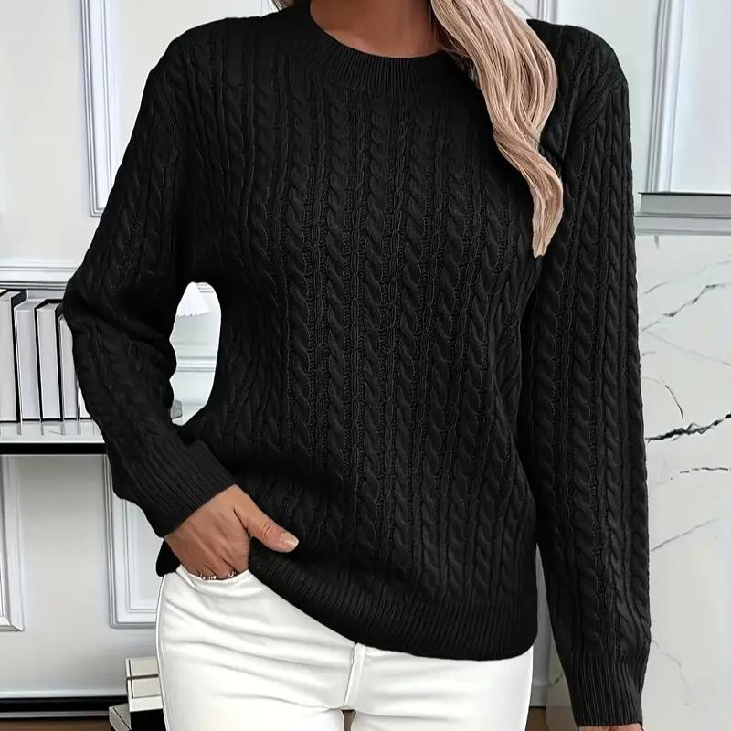 

Round Neck, Fried Dough Twists Thickened Knitwear, Female, Autumn and Winter 2025 New Style, Knitwear, Solid Color Top, Base Sweater S чорний