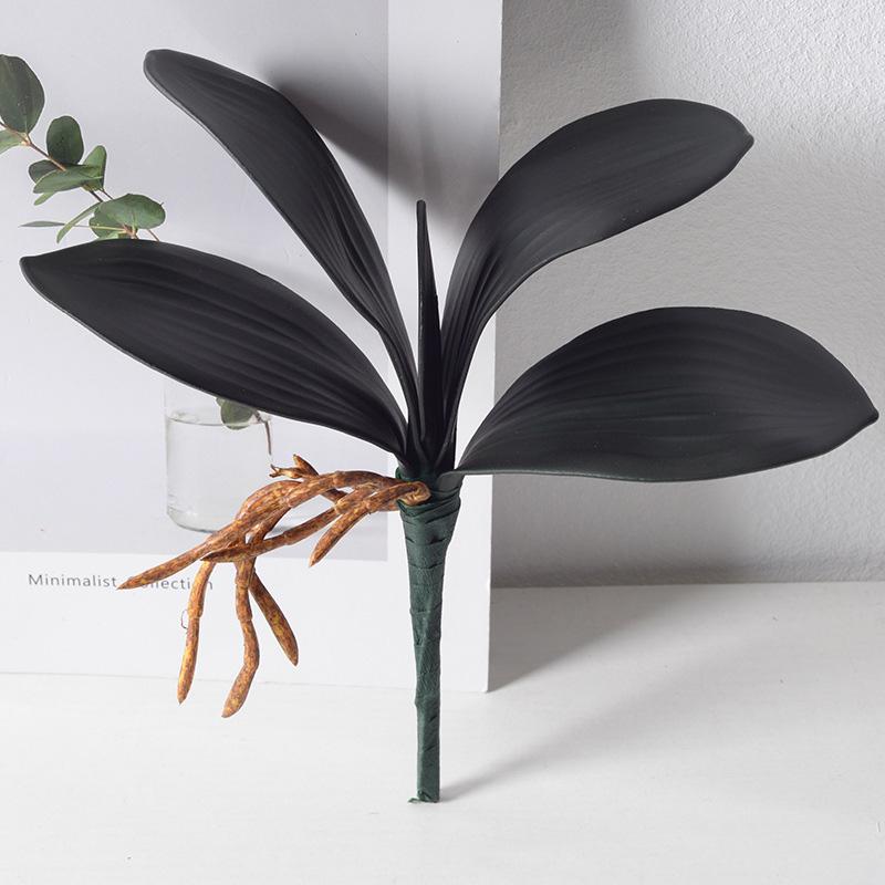 1Pc Artificial Plants DIY PU Flowers Phalaenopsis Leaf Black Floral Decoration Orchid Leaves Real Touch