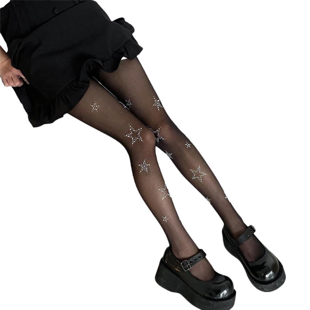 "Starry Black Diamond Pantyhose - Sheer Niche Design for Women"