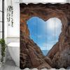 Mediterranean Sea Heart Shaped Tree Hole Shower Curtain, Bathroom Decorative Shower Curtain, Waterproof Shower Curtain with Hook