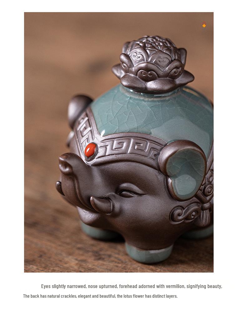 Ceramic Elephant Figurines - Wealth-Bringing Home Decor for Living Room, Wine Cabinet, or Foyer.
