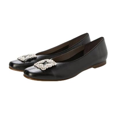 IK Plus Ballerines à couture centrale, 1625-55, Femme, Noir lisse avec 55 perles, Taille 23,5 cm, 3E