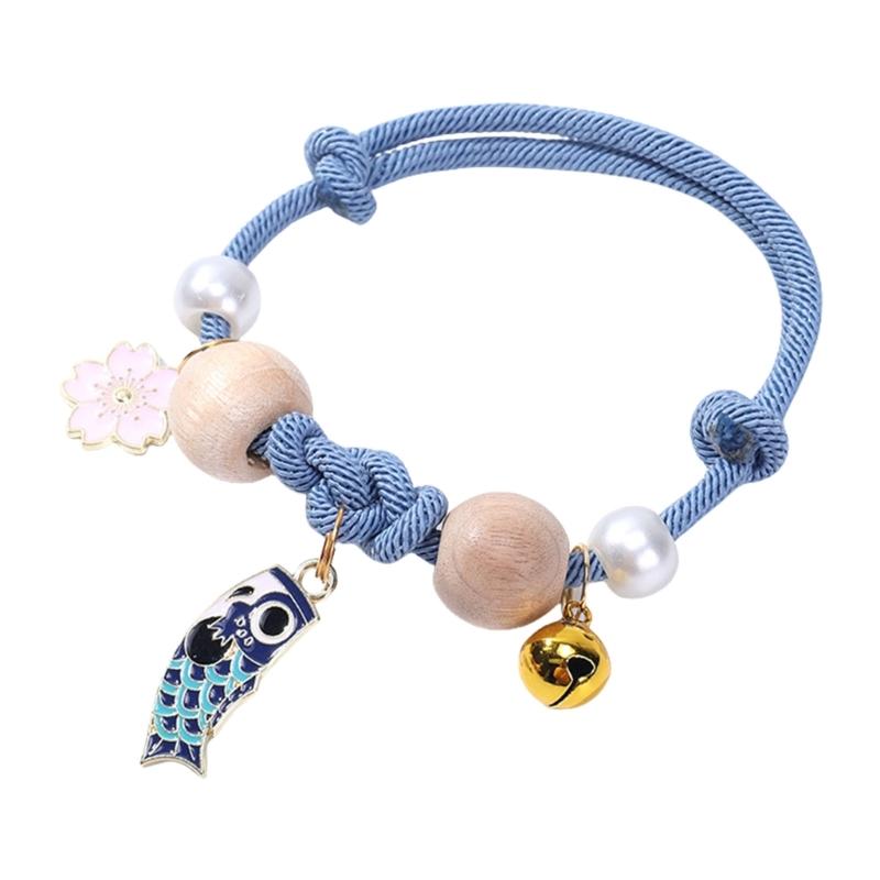 Adjustable Kitten Collar With Safety Bells Pet Necklace with Antiflea Wood Beads For Cats Everyday Wear