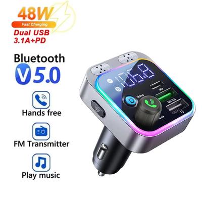 Bluetooth 5.0 FM Transmitter For Car FM/AUX Bluetooth Car Adapter Car Charger Bass Boost 3 Ports Charger Bluetooth Adapter
