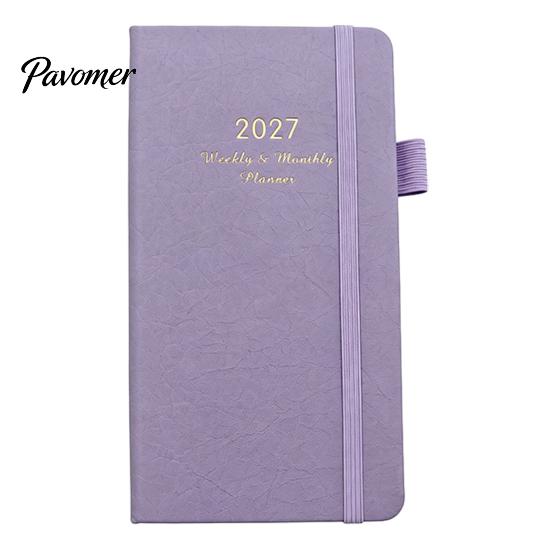 Pocket Planner 2027 Daily Notebook, Retro PU Leather Cover with Pen Weekly And Monthly Organizer Holder Planner, Compact for Business Travel Schedule