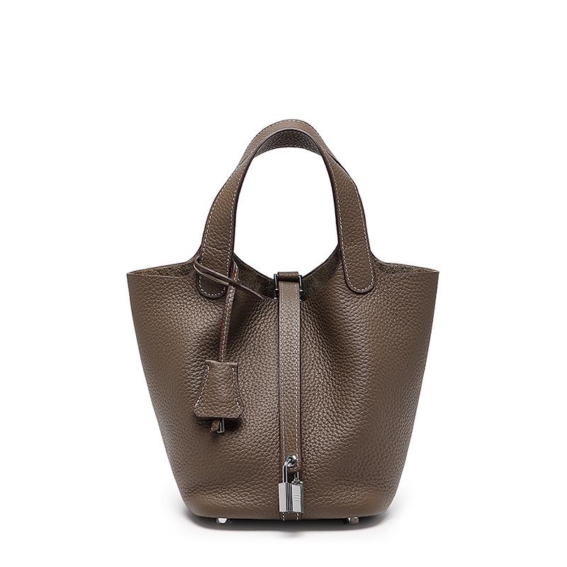 Women's High-Quality Genuine Leather Bucket Bag - Exquisite Cowhide Handbag