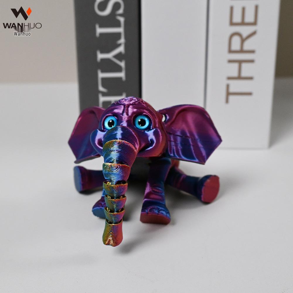 3D Printed Cartoon Elephant Toy with Movable Limbs and Ears - Children's Gift Ornament