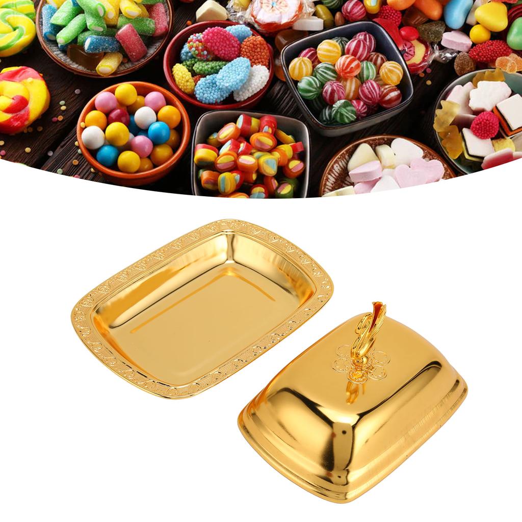 Gold Fruit Tray European   Metal Fruit Plate Table Decoration with Lid for Snacks Candies Desserts