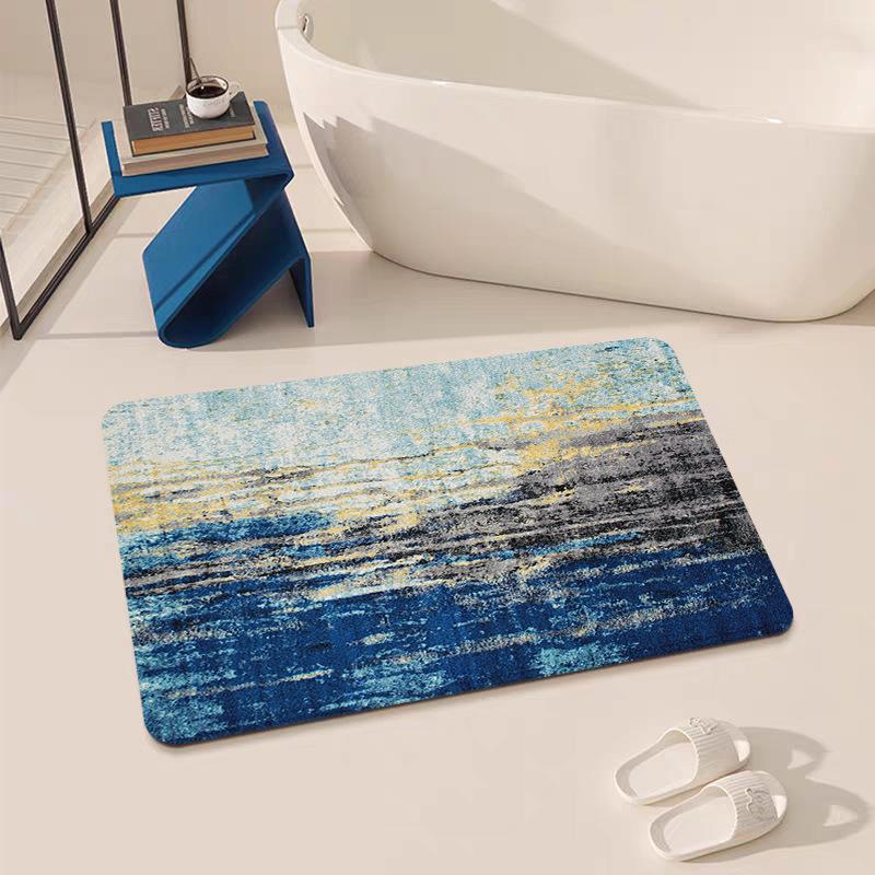 Modern Diatom Mud Plant Pattern Square Shape Bathroom Floor Mat-Anti-Slip Water Absorbent Quick-Drying Machine Made (Grey,40*60cm (diatom mud)&400MMx600MM) серый