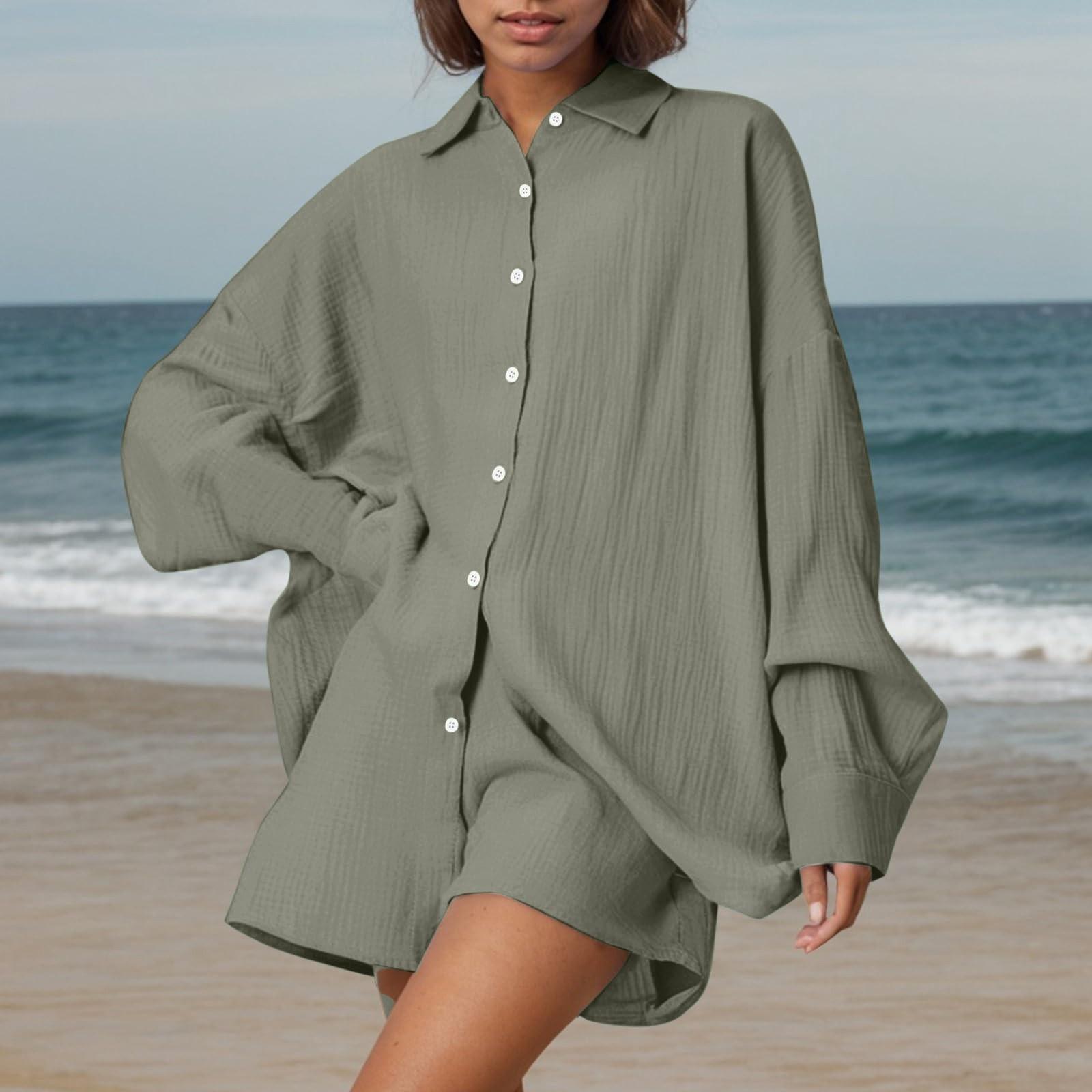

Women s Fashion Cardigan Color Casual Pleated Long Sleeve Top Shorts Set XL