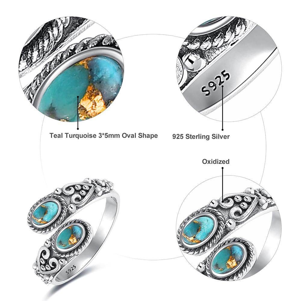Vintage 925 Silver Turquoise Flowe Ring Rings Adjustable for Women jeweley Bohemia Fashion Party Silver Rings