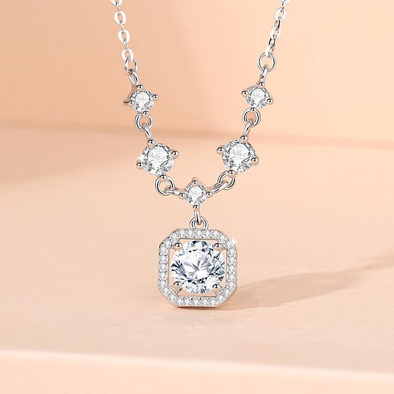 Tichiya S925 Sterling Silver Necklace: Luxurious Pink Cubic Zirconia Square for Women 925 Silver