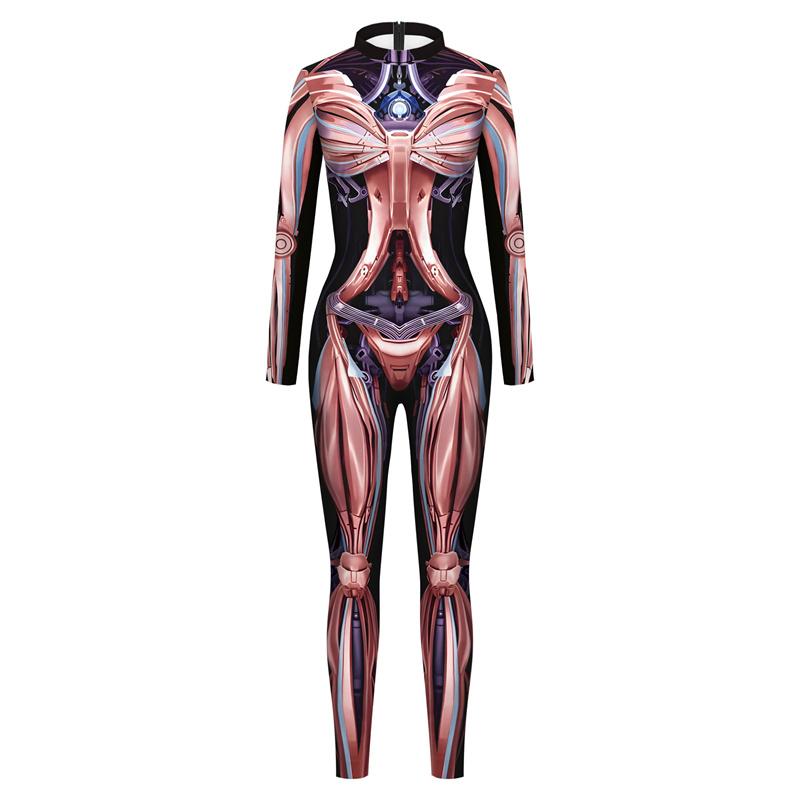 

Новый комбинезон для косплея Robot Muscle для женщин в стиле панк с 3D-печатью, боди для вечеринки на Хэллоуин, стрейч, сексуальный костюм Zentai, наряд Rave, Morphsuit XL