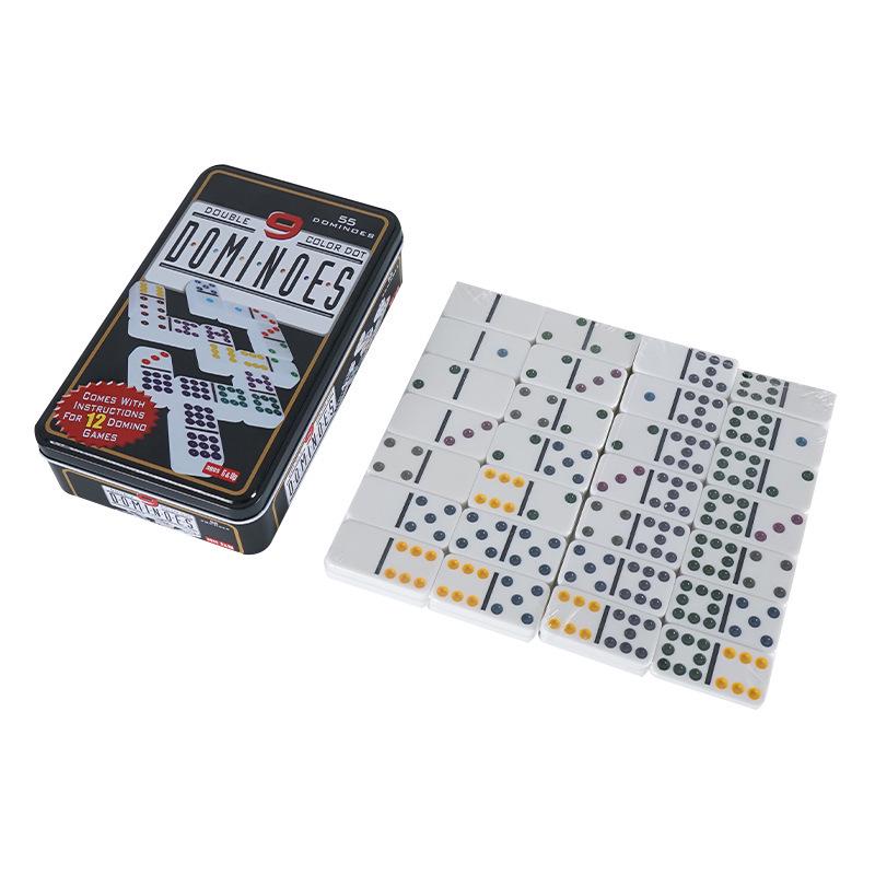 28-Piece Double Six Dominoes Set in Tin Box - Educational Building Toy for Kids