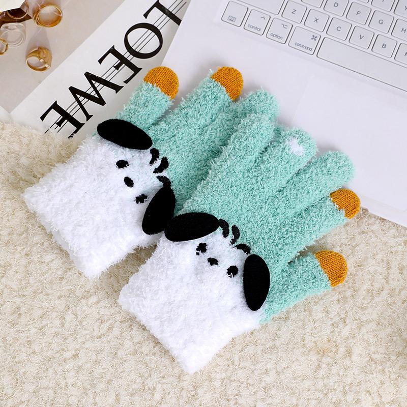 Cute Knitted Gloves Women Winter Thickened Warm Riding Electric Car Full Finger Students Writing Winter AY
