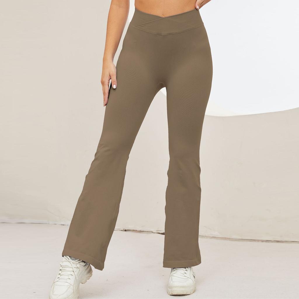 Women's Flared Cross Waist Tummy Tucking Hip Lifting Fitness Running Sports Casual Yoga Pants