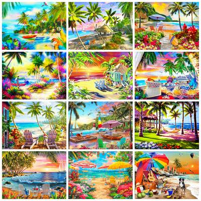 Pittura con Diamanti Mosaico Paesaggio Albero di Mare 5d Ricamo Fai da Te Cartone Animato Fantasia Scenario Spiaggia Decorazione Casa