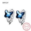Baby Prinzessin 925 Silber Blauer Kristall Niedlicher Schmetterling Creolen Ohrring Für Kind Mädchen Frauen Ohrring Schmuck